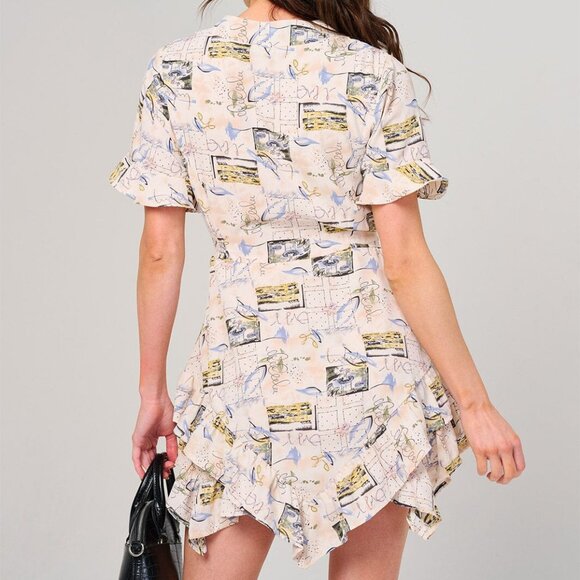 Colorful Abstract Print Button-Up Peach Mini Dress - Picture 6 of 10